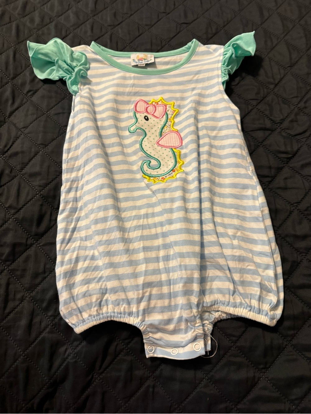 Striped Seahorse Romper - Light Blue & Mint